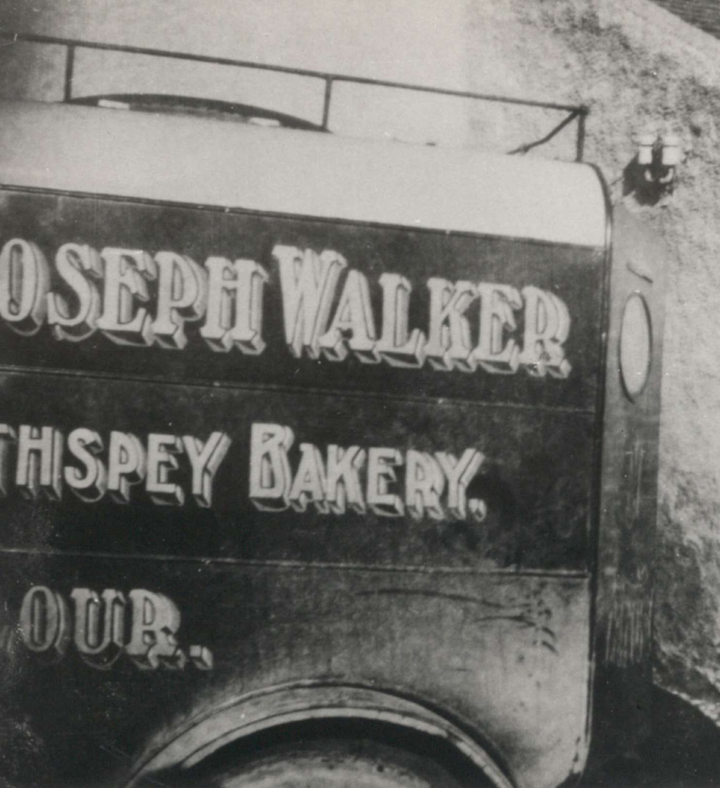 Close up of a vintage photo of Walkers shortbread van in black and white 