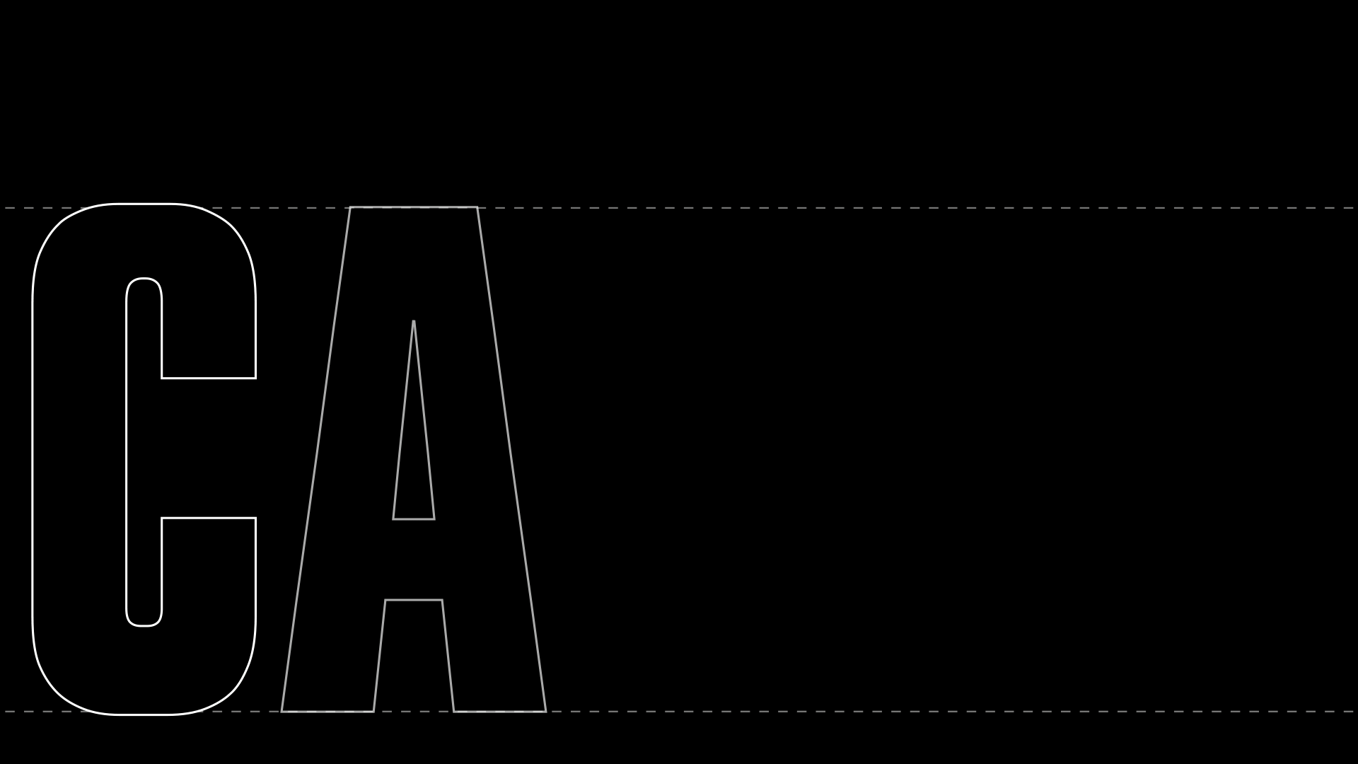 Canal Plus typeface CA letters used on a black background and white dotted baseline 