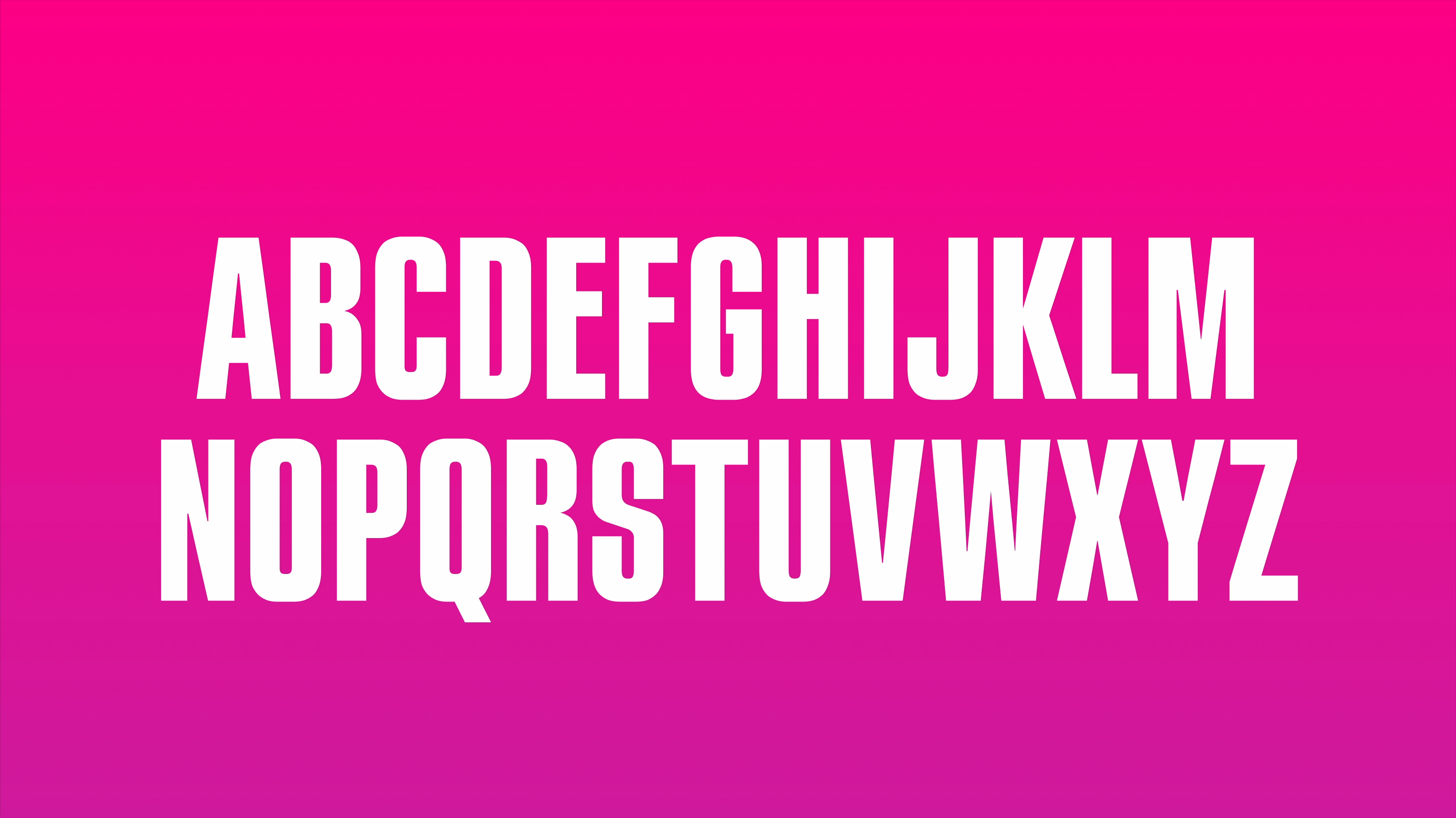 The alphabet in uppercase white Canal+ typeface on a pink background